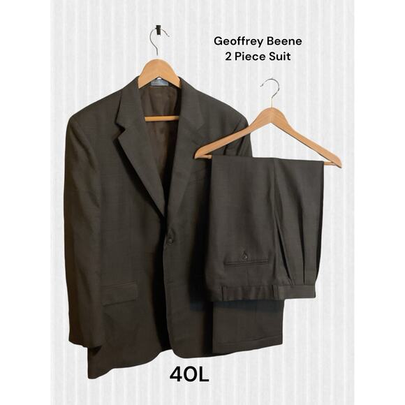 Geoffrey Beene Men's 2 Piece Suit 40L Worsted Wool Pleated Front Cuffs Gray Blue - Picture 1 of 15